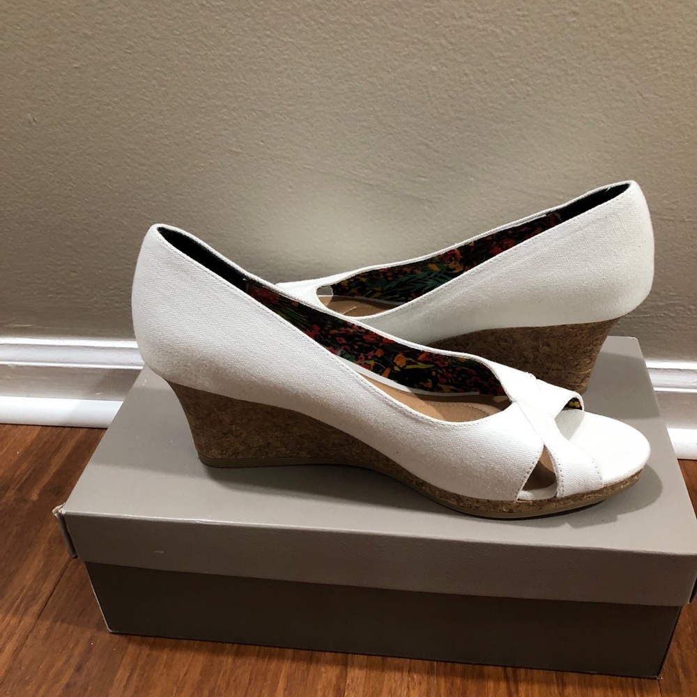 White Cork-Heel Wedge Sandal | Sz12
